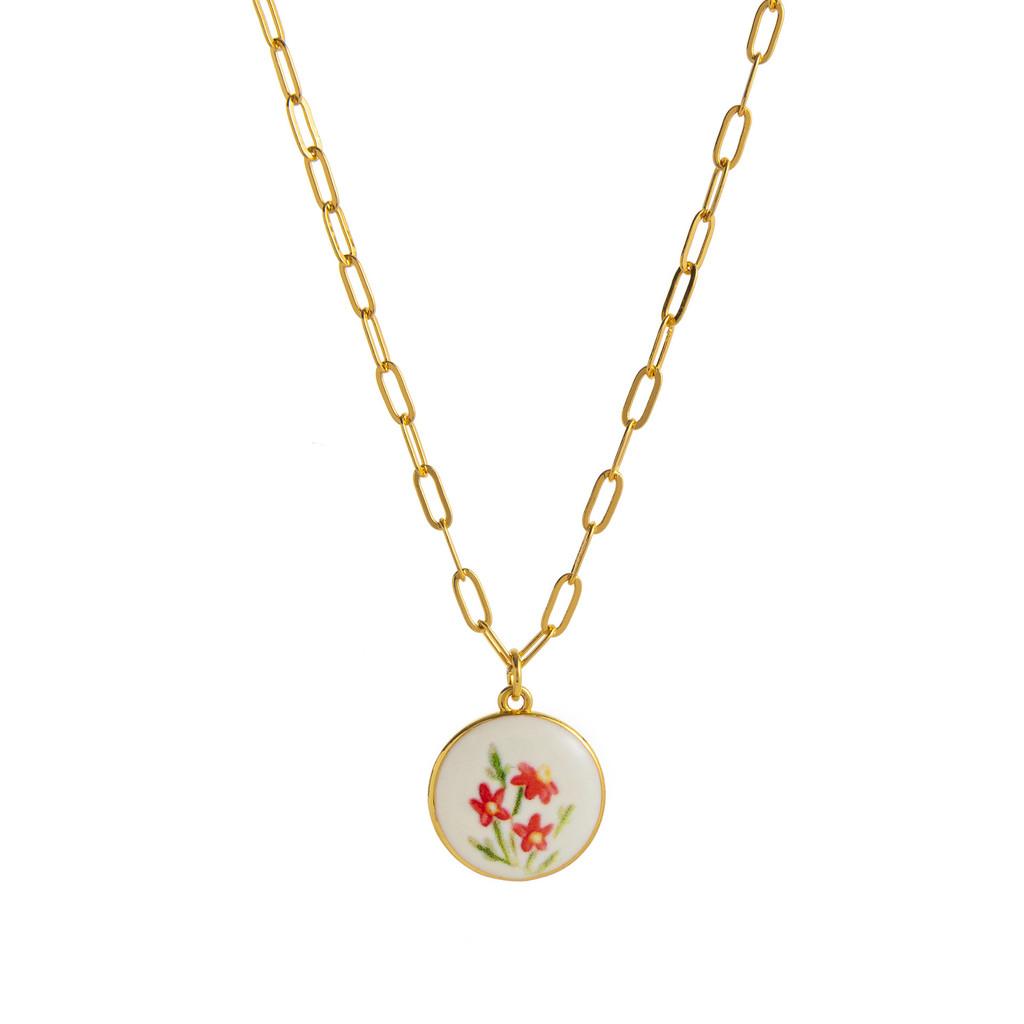Small Fresh Plant Pendant Necklace With Geometric Copper Design For Women And Men