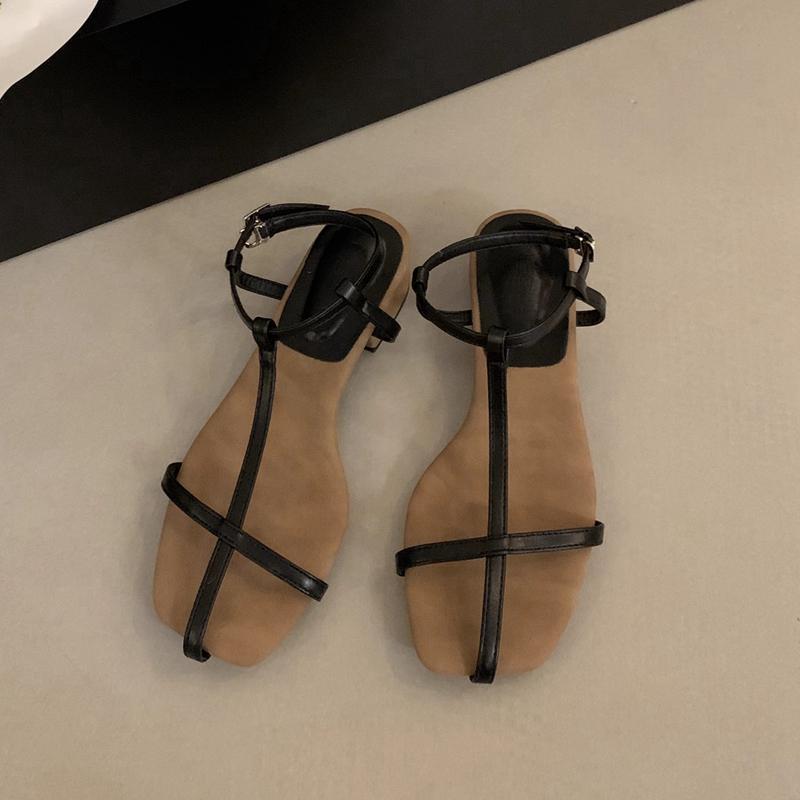 Fashion SUOJIALUN Summer New Brand Women Sandal Shoes Fashion Narrow Band Ladies Elegant Gladiator Shoes Square Low Heel Dress Slides