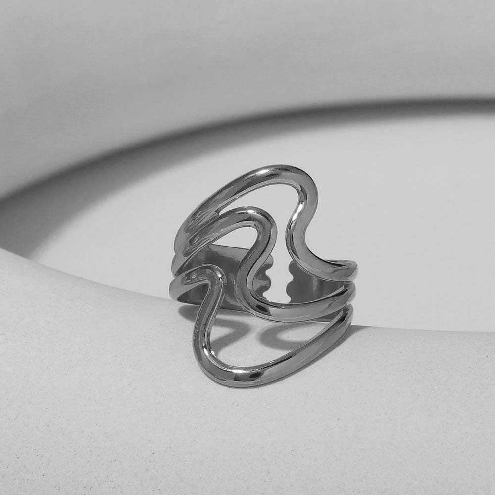2026 New Design Stainless Steel Creative Geometric Hollow Open Ring for Women Statement Metal Rust Proof Minimalist Jewelry