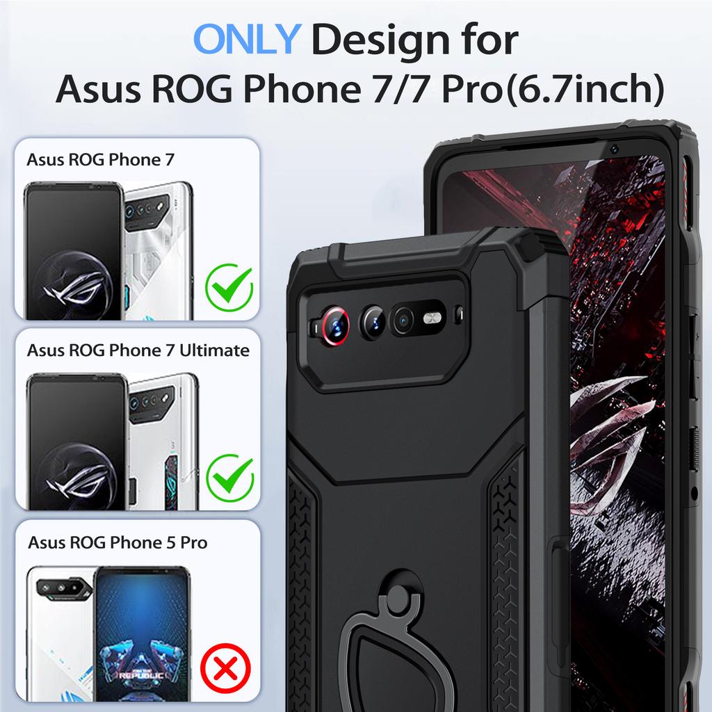 Pro pouzdro ASUS ROG Phone 6/7 Odolný nárazuvzdorný kryt s kroužkovým stojánkem a odvodem tepla Vojenský stupeň PC+TPU Ochranné pouzdro