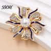 Rhinestone Flower Brooch Oil Dripping Brooch, Faux Pearl Lapel Pin, Everyday Wear Sweater Cardigan Coat Clothing Accessories, Jewelry Gift for