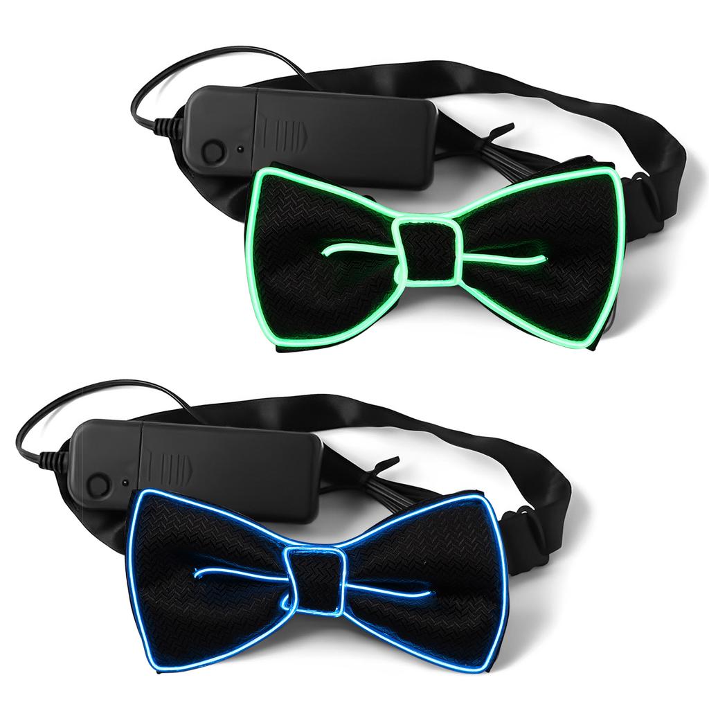 2Pcs Fashionable Light Up Bow Tie Creative Glowing Bow Tie Versatile Neon Accessories for Men Women Party Prom Show Holiday