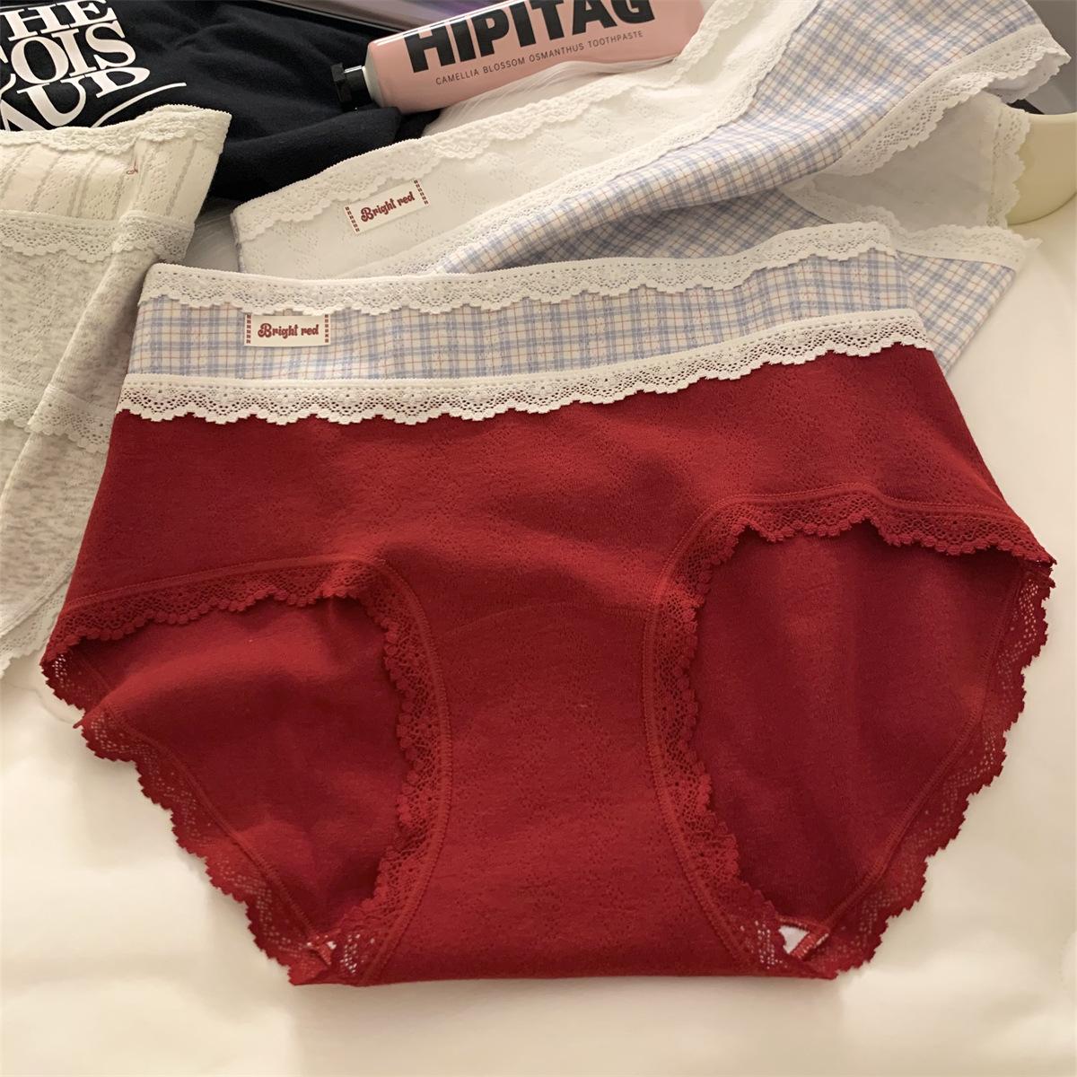 

Женские весенне-осенние винтажные хлопковые трусики с антибактериальной ластовицей 10A One Size красный