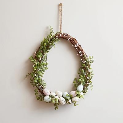 Coroană elegantă ovală de 11,81 inch cu ou de Paște - Decor floral de ușă și de perete pentru sărbătorile de primăvară acasă