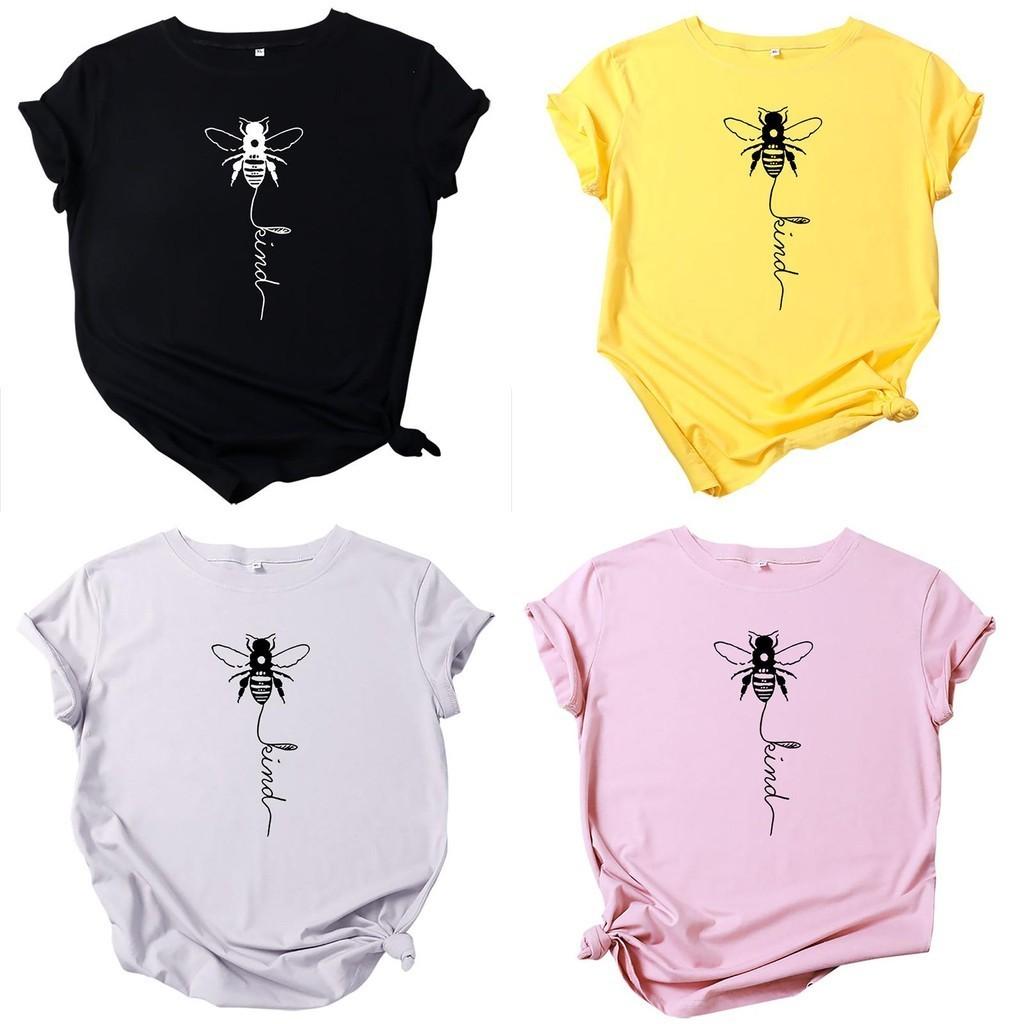 Camisetas de cuello redondo con estampado de abejas para mujer, confeccionadas con suave tejido de algodón para mayor comodidad