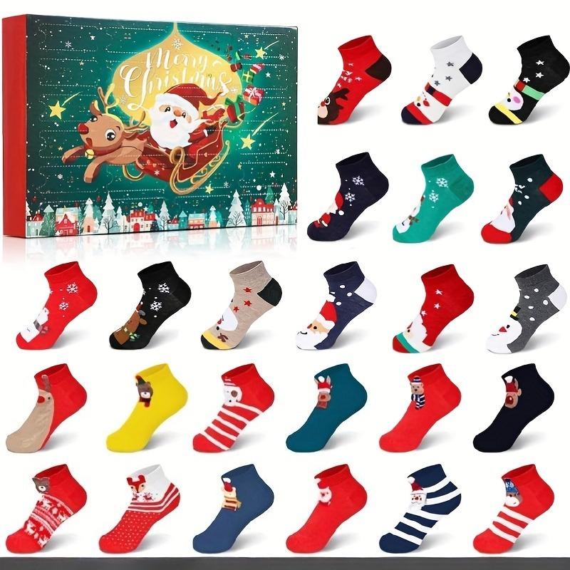 

Christmas Socks Advent Calendar 24-Day Countdown Box Santa Reindeer Snowflakes Kids Blind Boxes Countdown Gift Xmas Party Favors 35x25x5CM