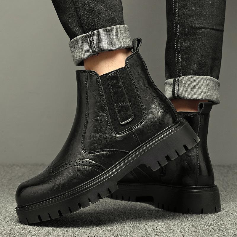 Martin boots men's high-top autumn and winter velvet 2025 new casual leather shoes men's genuine leather mid-top Chelsea boots