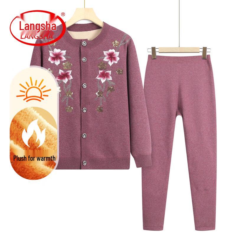 LangSha Women s Fleece-Lined Thermal Set for Seniors 4XL
