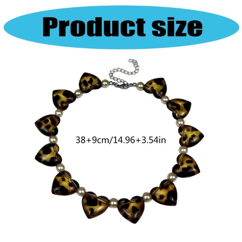 Artisanal Leopard Inspired Heart Jewelry Acrylic Pearls Chain Contemporary Design For Fashion Forward Women