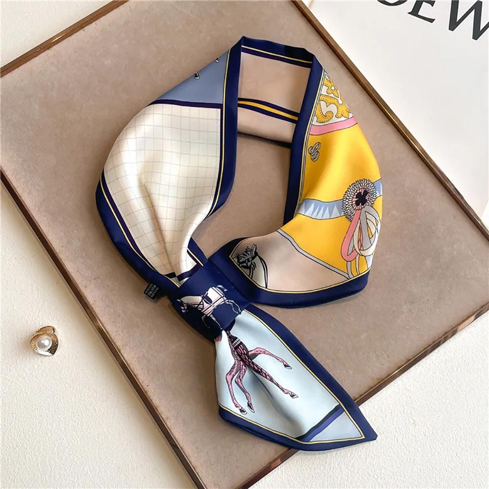Luxury Brand  Skinny Neckerchief Scarf For Women Satin Silk Ribbons Bandana Ladies Neck Tie Wrist Wrap Shawl Echarpe
