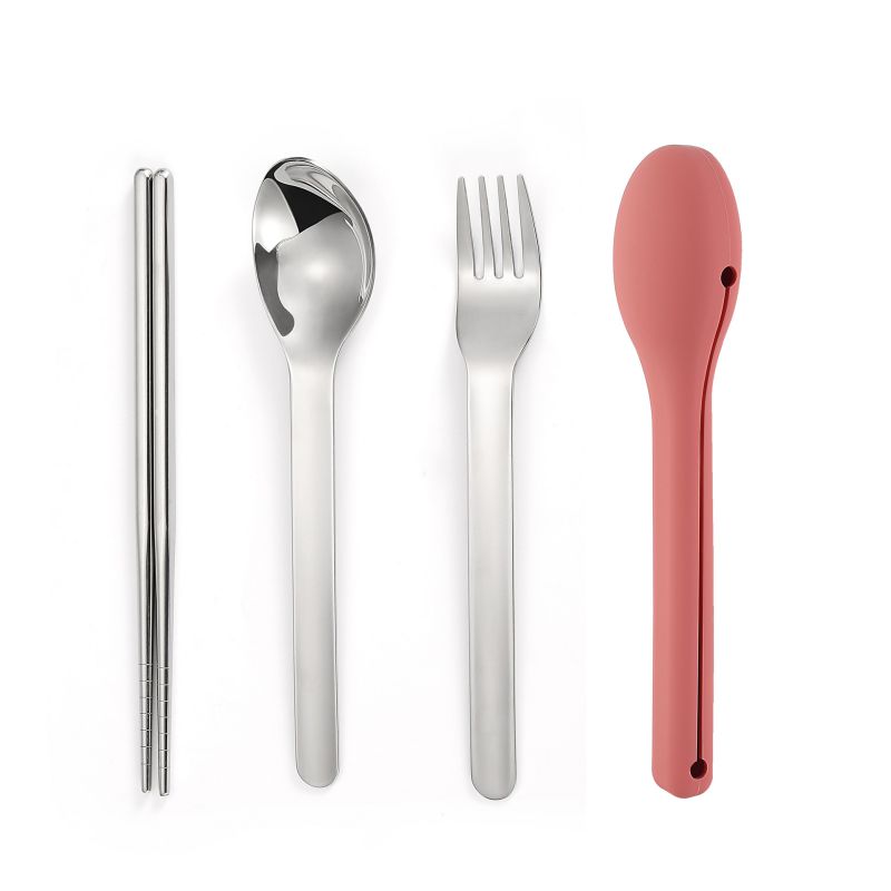 

3 шт./набор 3 в 1 портативный набор столовых приборов для путешествий из нержавеющей стали 304 палочки для еды вилка ложка студенческие столовые приборы кухонная утварь