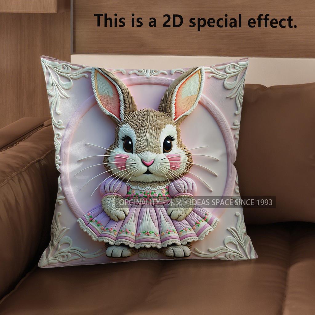 2D Cute Bunny Girls Dress-Printed Pillow Covers Pattern Cushion Cover Suitable For Sofa Bedroom Car Pillow Cover