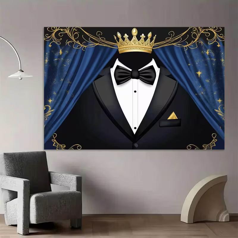 2D Flat Printing Blue Curtain Tuxedo Backdrop for Birthday and Graduation Photoshoot