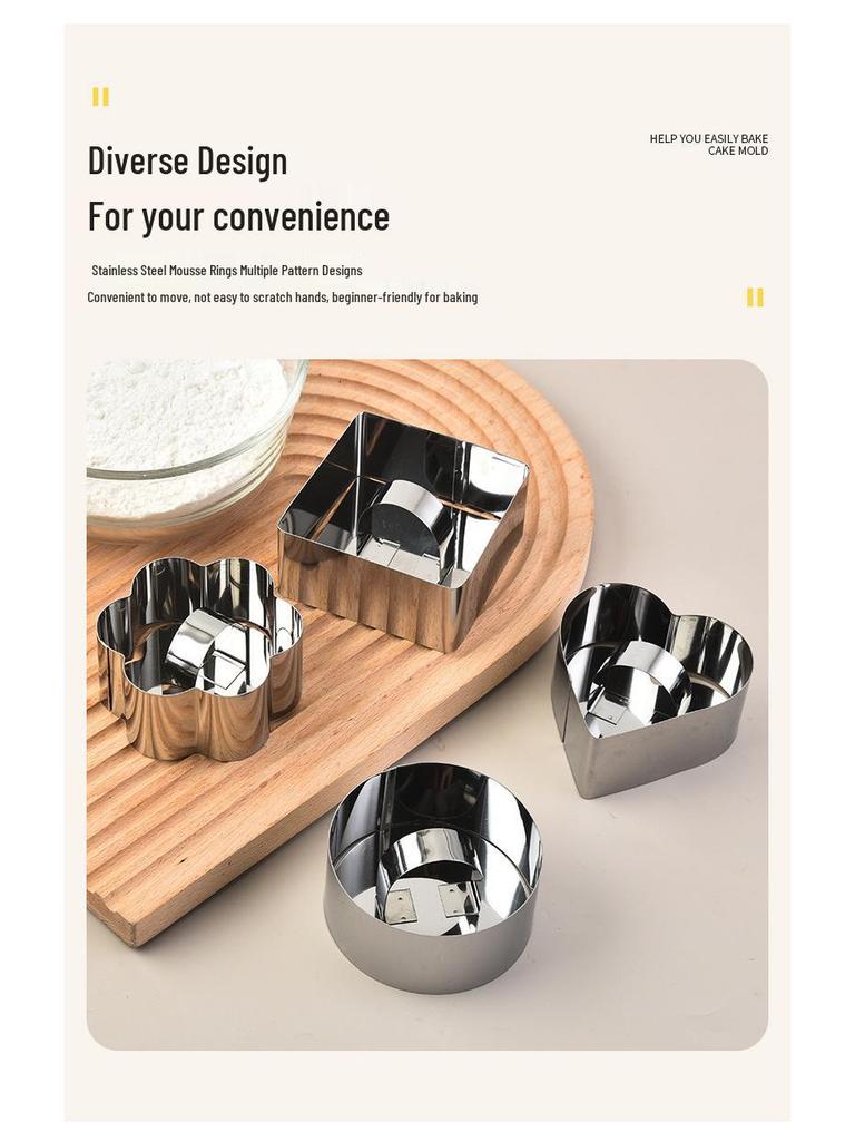 Edelstahl Kuchenform Set mit Ausdrücker: Runde, Herzförmige, Blumenförmige Formen für Mousse & Kekse
