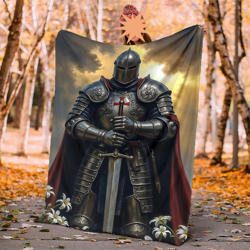 Cross Templars Knight Flannel Blanket Soft Warm All-Season Throw, Design for Camping, Car Travel, Hiking Sofa, Bed, Office Perfect Gift for Parties