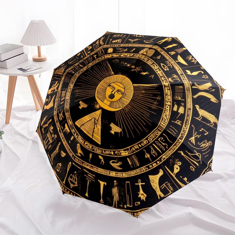 Golden Totem pattern, automatic folding umbrella, portable and foldable design, 8 ribs, a Christmas or birthday gift.