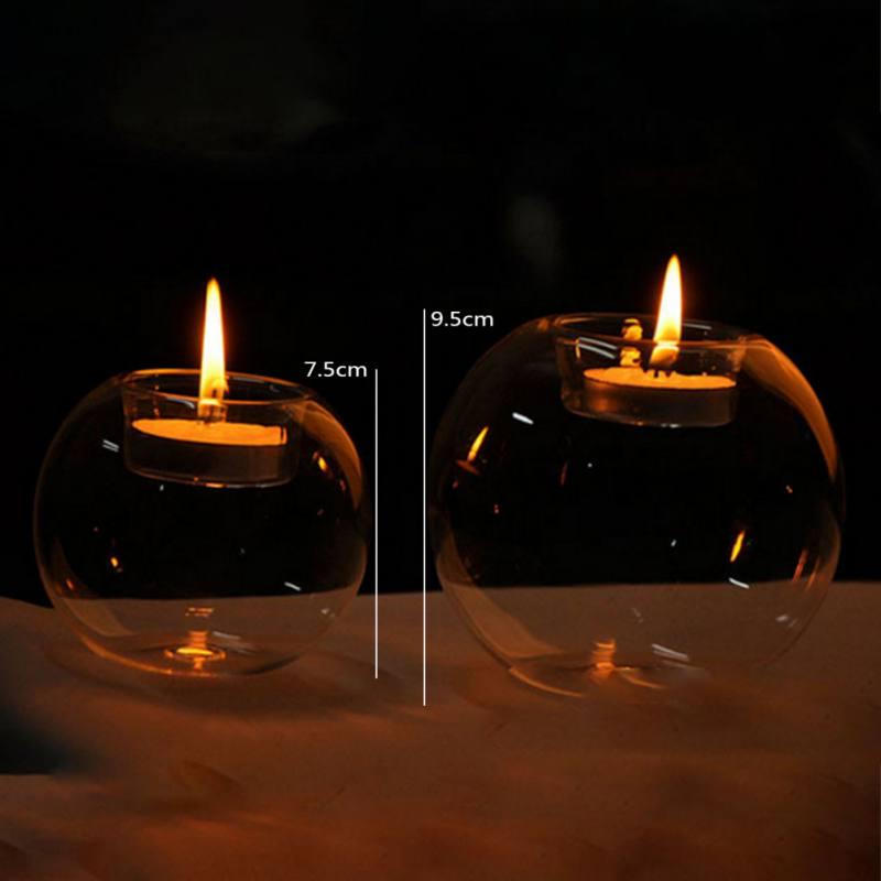 Runder Globus Teelichthalter aus klarem Glas mit Teelicht in zufälliger Farbe zur Heim-Party-Dekoration