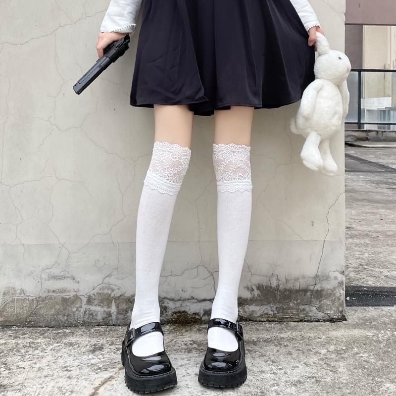 JK Stockings Women Spring and Autumn White Calf Socks Ins Tide Internet Celebrity Japanese Lolita Cute Lace Knee Socks