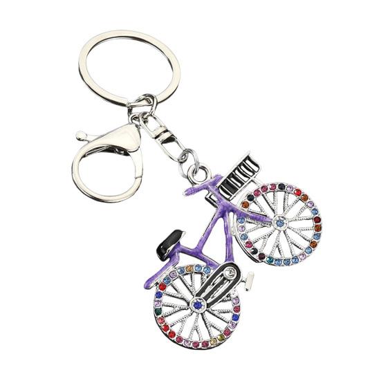 Keychain Pendant Sparkling Rhinestones Bicycle Design Zinc Alloy Key Chain with Lobster Clasp Electroplated Key Holder Backpack Car Accessory