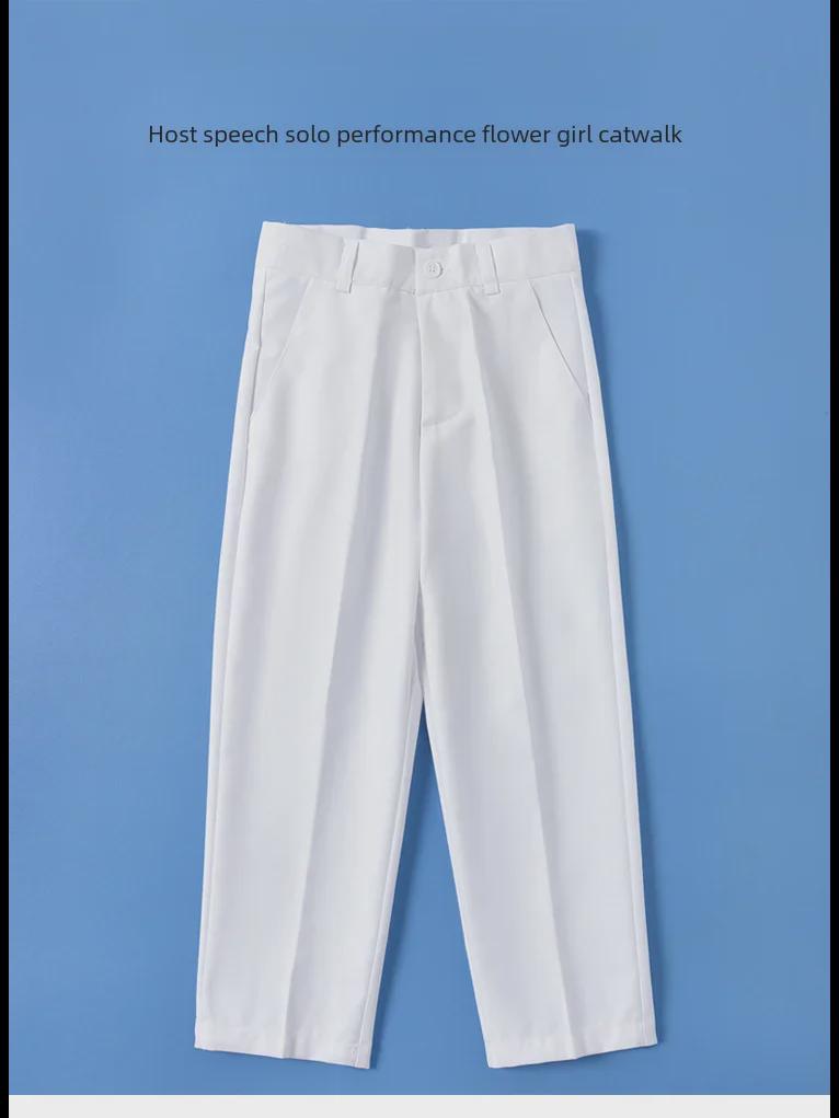 White Boys' Summer Dress Trousers for Elementary Students