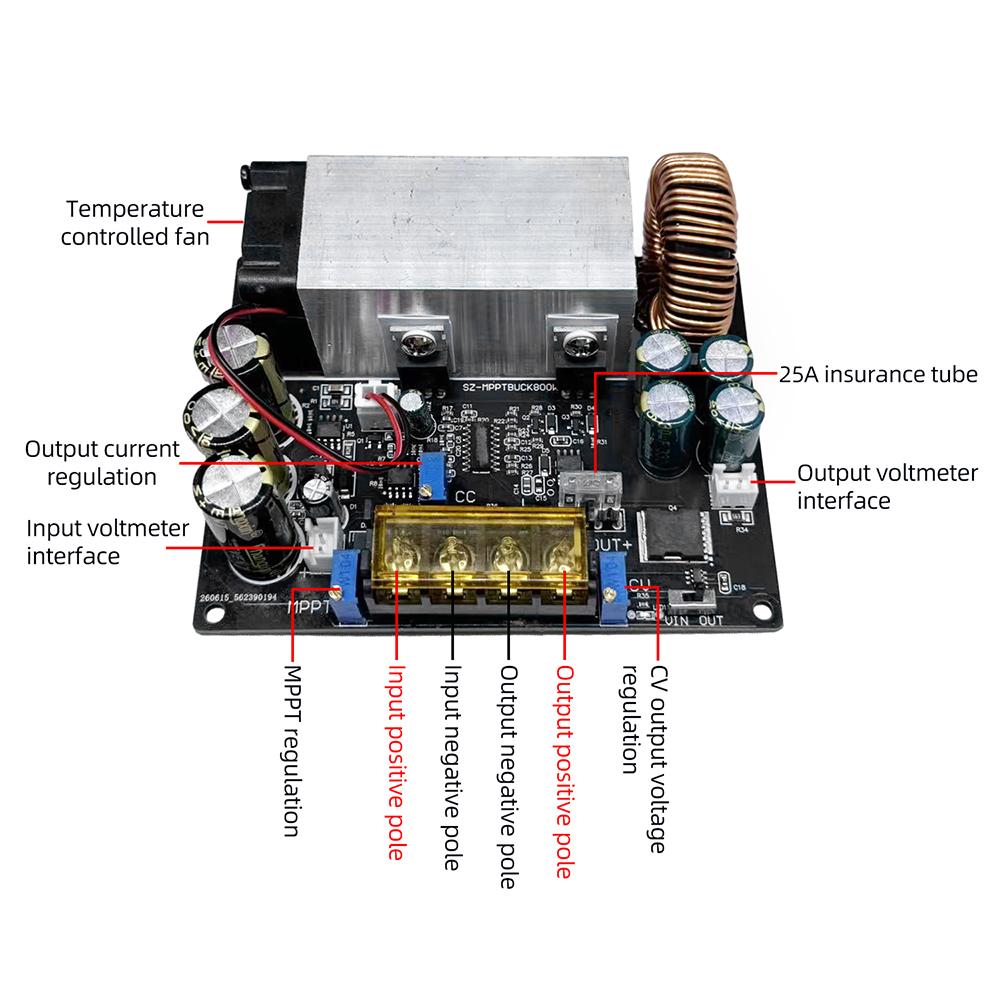 800W 25A Anti-backflow Power Supply Adjustable DC-DC 18-90V to 2-60V Step Down Buck Converter MPPT Solar Charging Controller