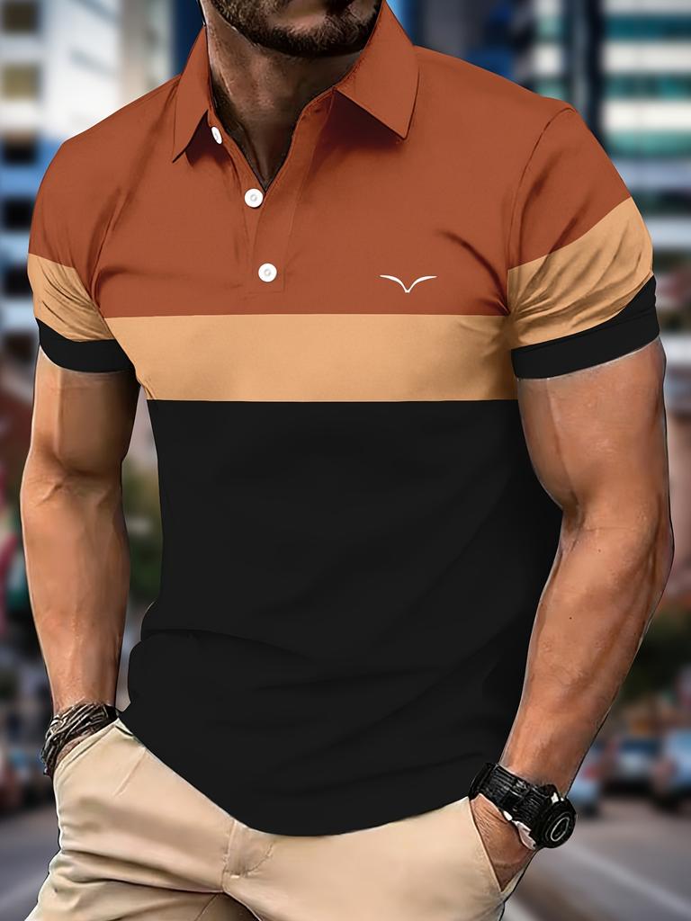 Men'S Short-Sleeve Golf Polo Shirt with a Color-Block Design And Buttoned Lapel, Perfect for Summer Casual Wear