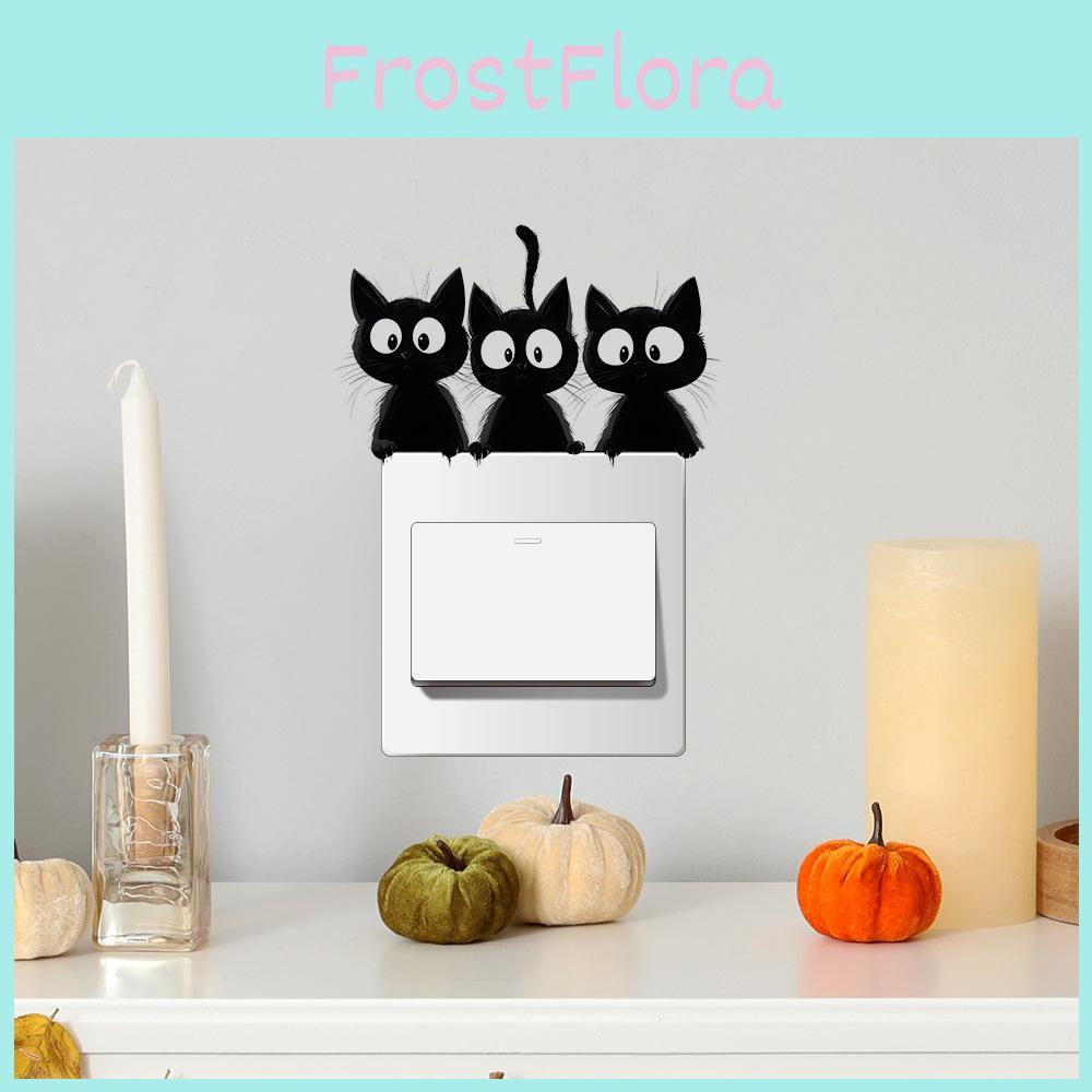 Black Halloween Cute Cat Switch Sticker Wall Decor For Living Room Office And