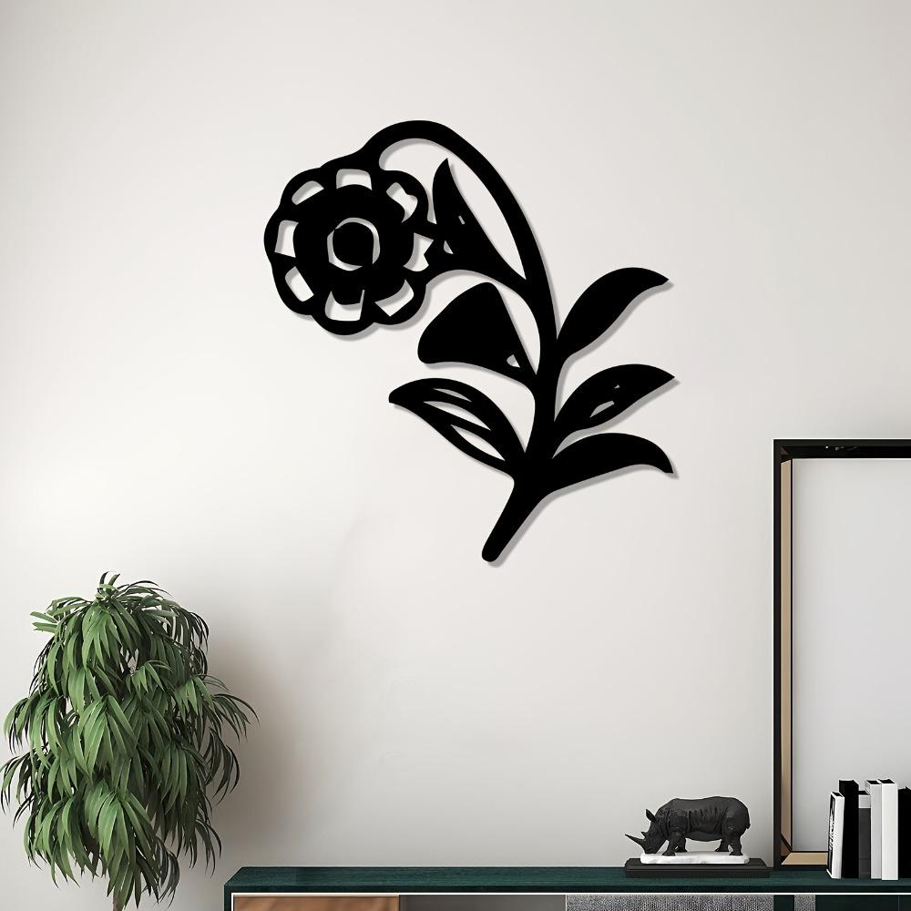 Elegant Floral Metal Wall Sculpture Iron Weather Resistant Outdoor Flower Mural Statue Wall Mounted Garden Decor Patio Backyard Fence Holiday Gift 1pc