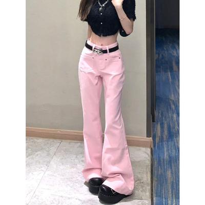 Vintage Amerikanische Rosa Schlagjeans Damen Hohe Taille Slim Fit Retro Unterteil Hose