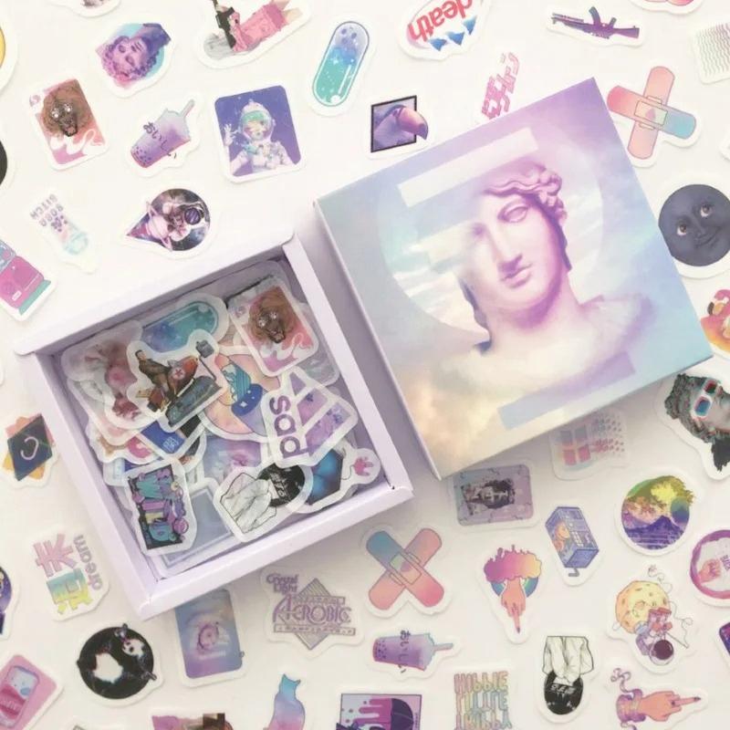 200 Pcs Starry Sky Vaporwave Journal Decorative Stickers Scrapbooking Stick Label Diary Album Stationery Retro Girl Pet Sticker