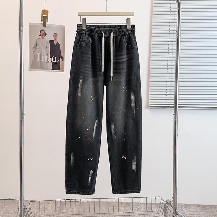 

Early Spring Retro Washable Plus Size Casual Drawstring Jeans for Women 9XL (260-300 Jin) чёрный