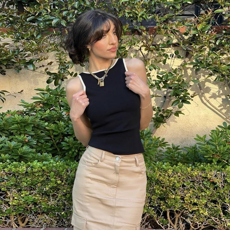 Spring and Summer Women's Color Clashing Can Be Two-wear Peplum Tank Tops