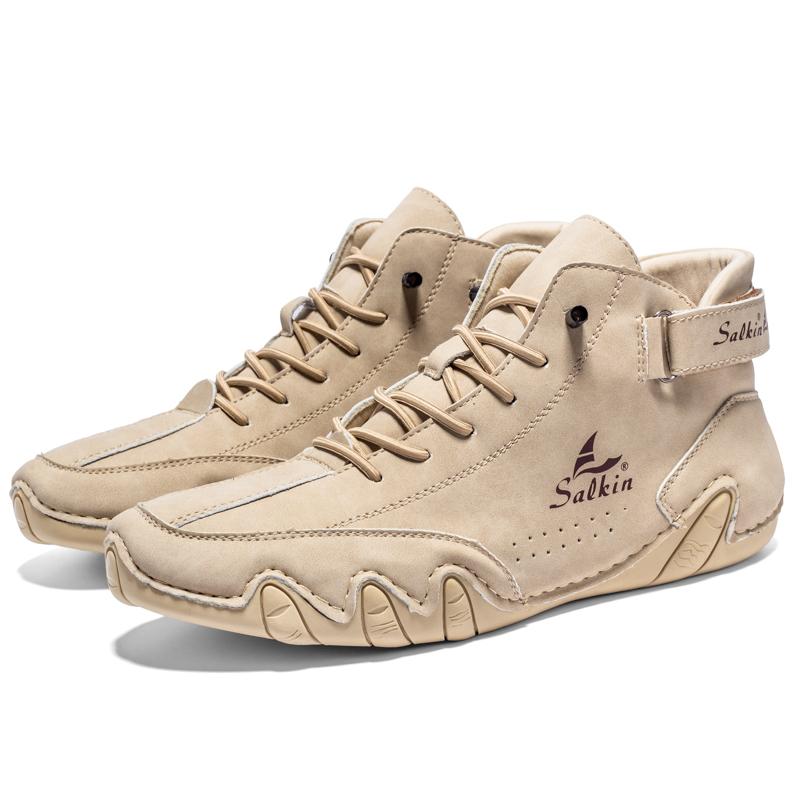 Retro Handmade Leather Men Boots Fashion Designer Shoes Man Outdoor Ankle Boots Men Walking Shoe Breathable