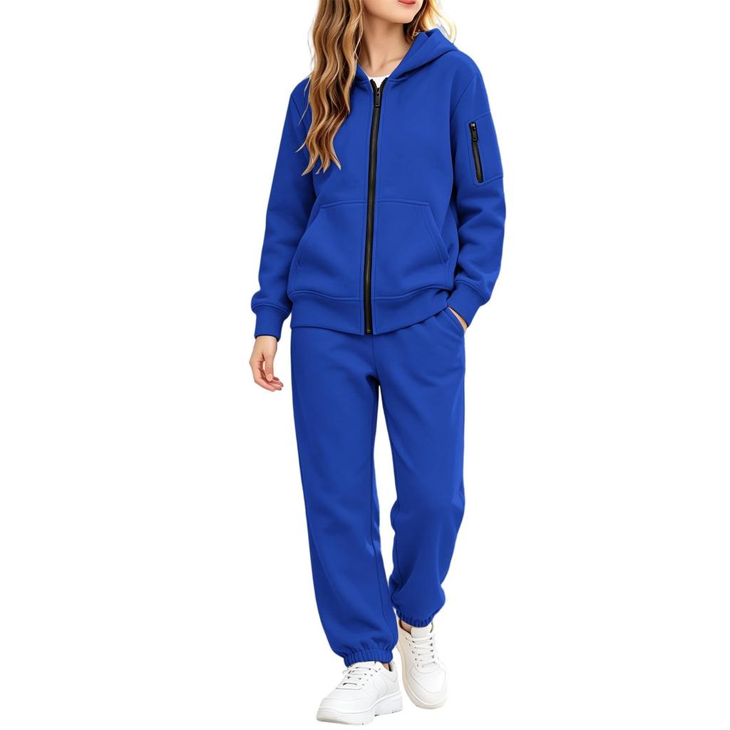Kids Zip Hoodie and Jogger Pants Set - Two Piece Track Suit, Color Casual Outfit for Boys Girls