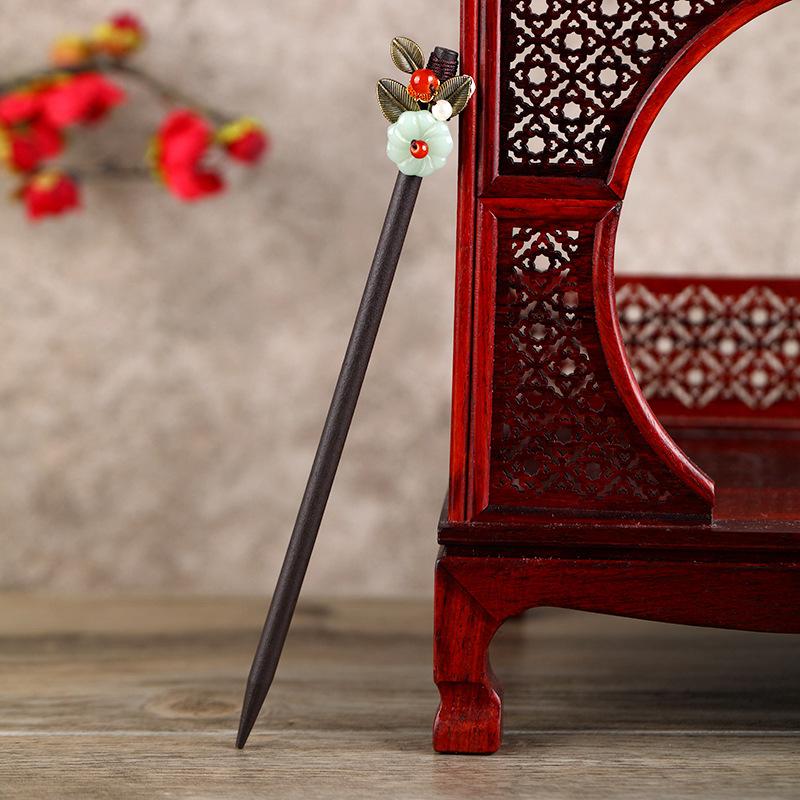 

Ancient hairpin, modern simple hair accessories, Hanfu headdress, ball head, disc hair, wooden hairpin, step-by-step fringed hairpin, female