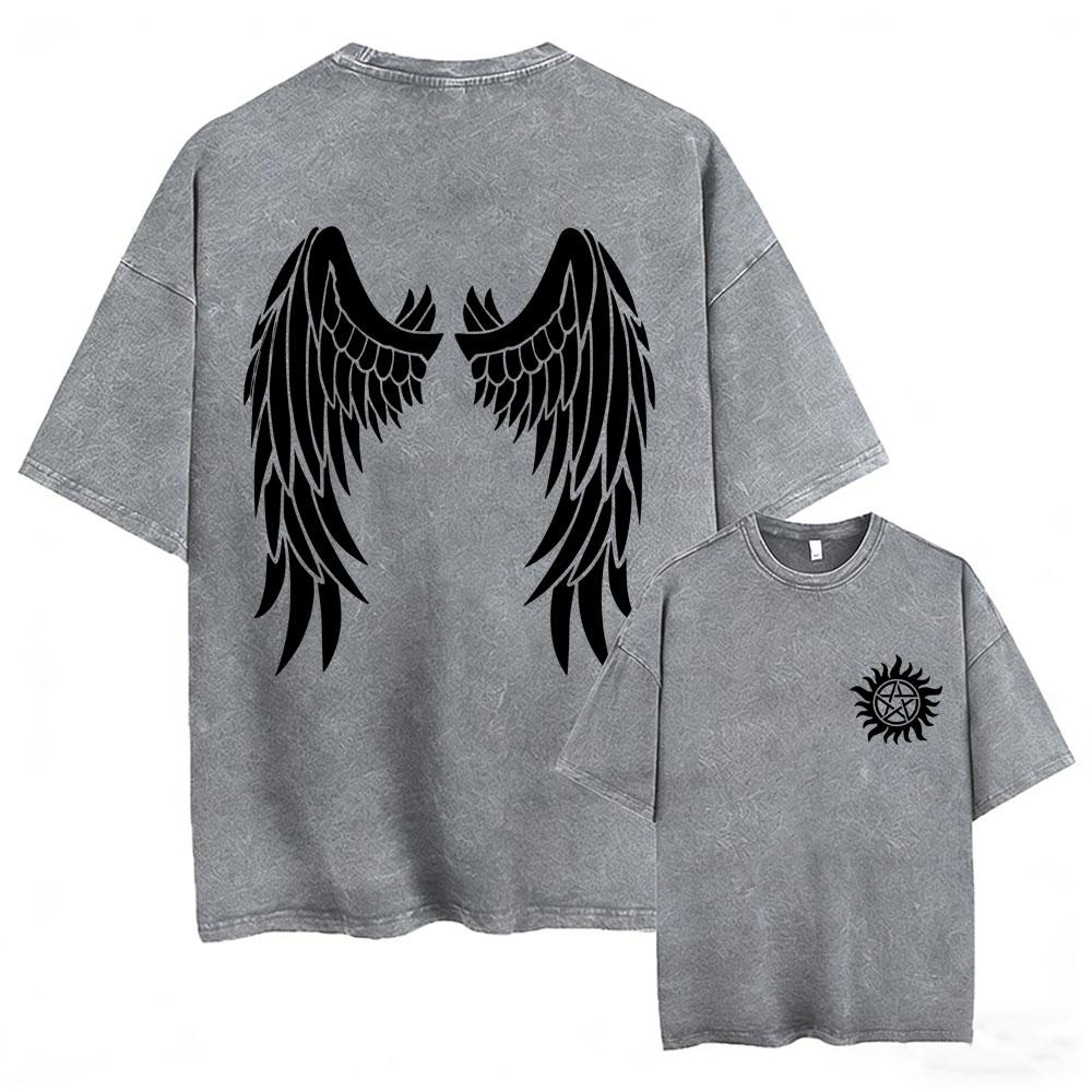 Hot Sale Supernatural Vintage Washed T-shirt Men Women Casual Retro Cotton T Shirts Unisex Casual Oversized T-shirts Streetwear