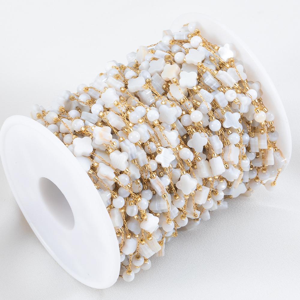 1Meter Stainless Steel Shell Beads Chain Flower Round Beaded Chain for DIY Necklace Bracelet Supplies Jewelry Making Accessories