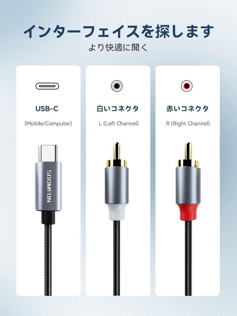 USB Typ C zu Cinch Konverter 3M SOOMFON Audiokabel mit 2 Cinch-Buchsen DAC Langlebiges Nylon Kompatibel mit Heimkabel, - Typ-C (Rot-Weiss), Chip, Y-Typ