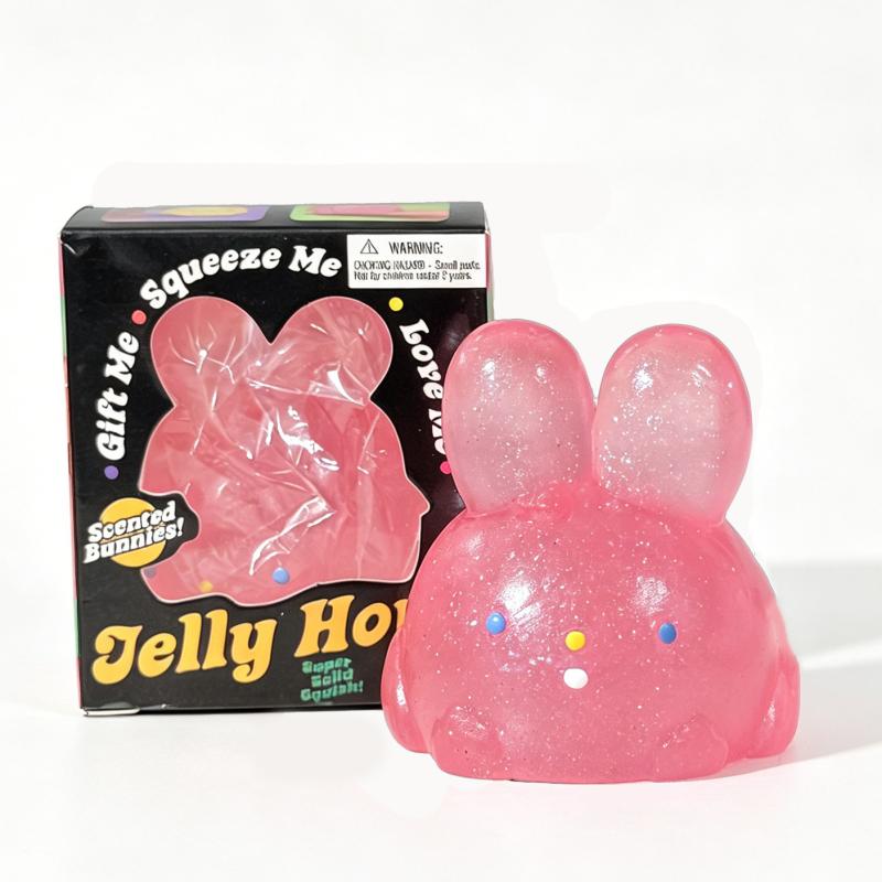 Jelly Hops Needoh Cute Scented Bunny Tpr Fidget Squishy Ball Soft Glitter Squeeze Stretch Stress Reliever Tactile Relaxation Toy
