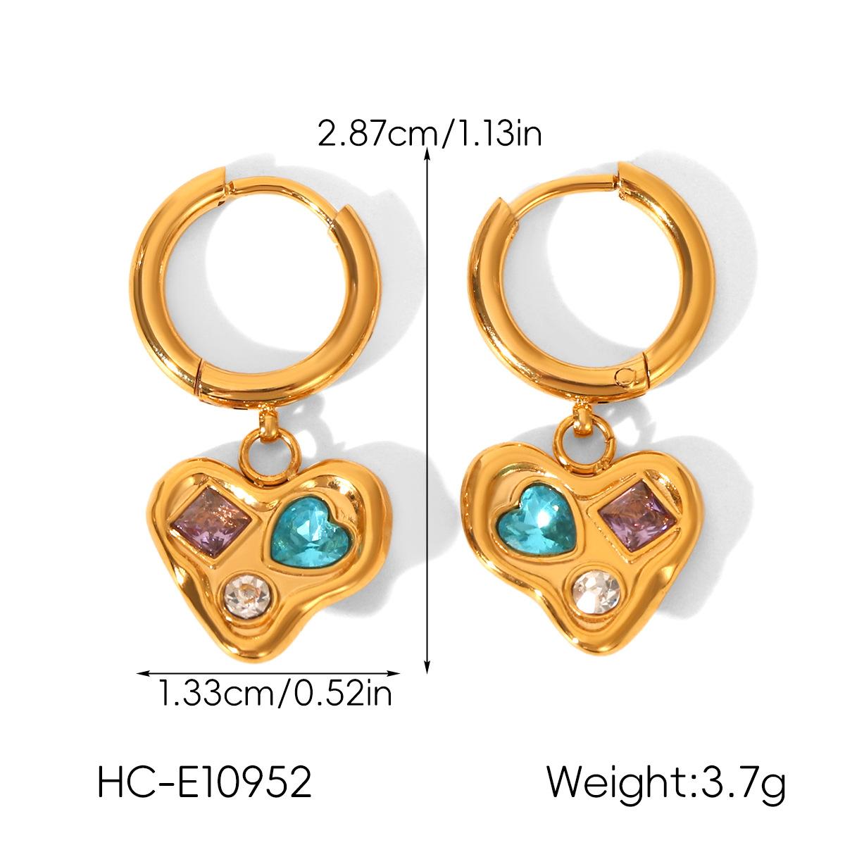 Geometric diamond-encrusted stainless steel earrings, irregular heart-shaped titanium steel drop earrings, light luxury fashion