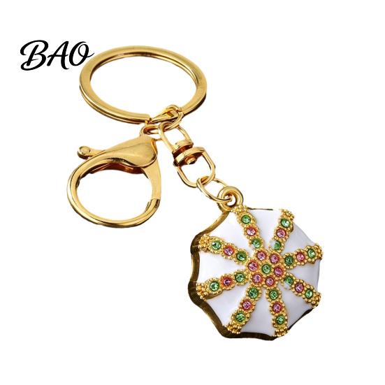Octagonal Cap Key Ring Rhinestone Ethnic Hat Keychain, Bling Car Keychains Ring, Zinc Alloy Pendant for Backpacks and Handbags