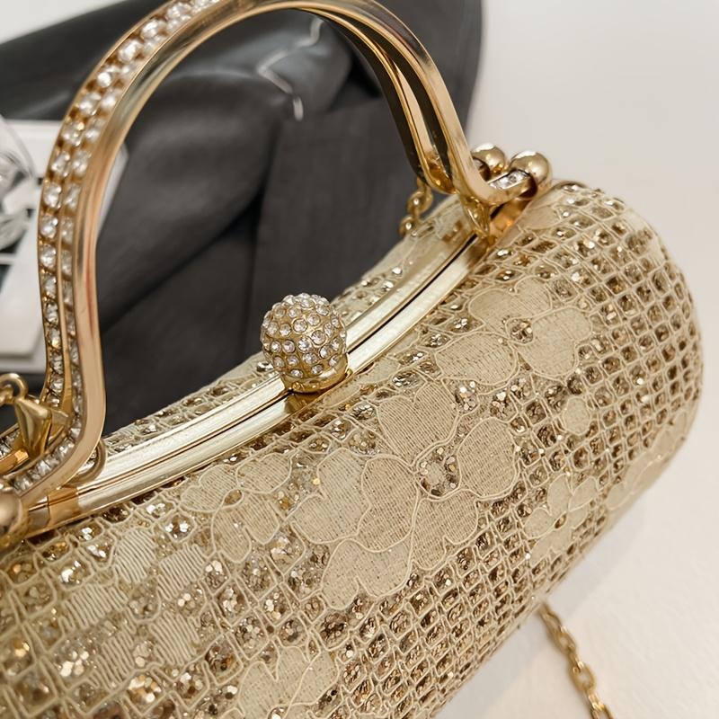 Sparkling Flower Evening With Rhinestone Chain Wallet Banquet Cheongsam Dress Purse Handbag For Annual Party Luxurious Sequined Dinner Tote