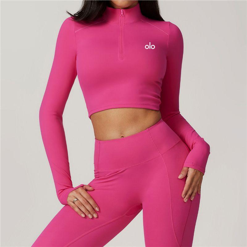 

American Copalo Tight Zip-up Long sleeve Yoga Clothes Quick-Drying Sports T-shirt High-Intensity Running Fitness Top Magenta S