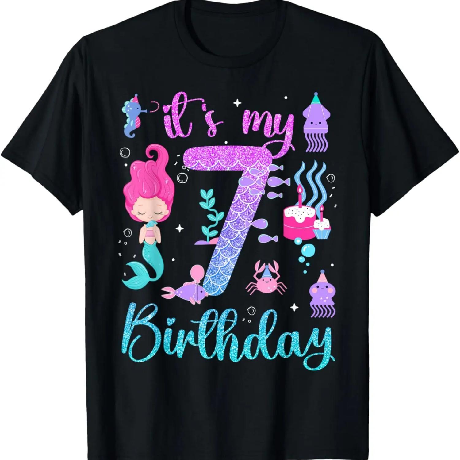 

Mermaid Birthday Girls 7 Years Old Its My 7th Bday Mermaid T-Shirt XXXXXL чорний