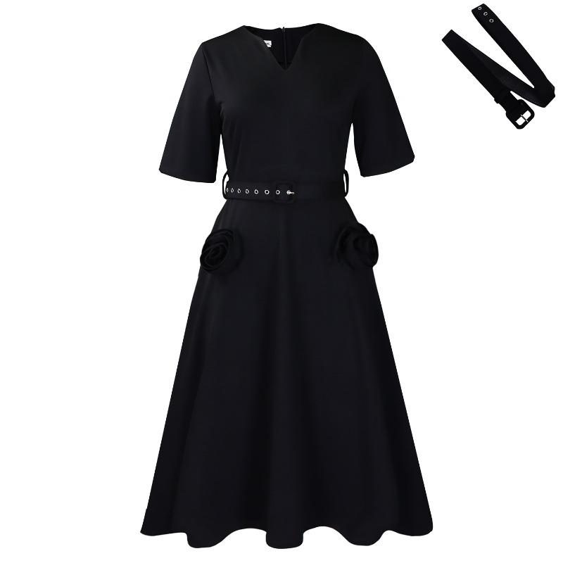 Women's Clothing  Summer New Fashion Collar Elegant Short Sleeve Waist Skirt Large Size Dress
