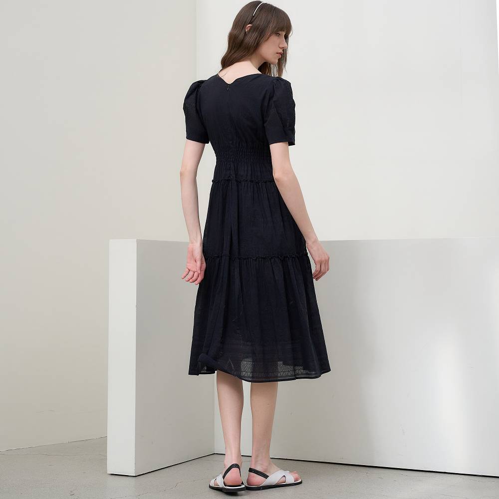 MITTE Poplin Shirring Dress_Black