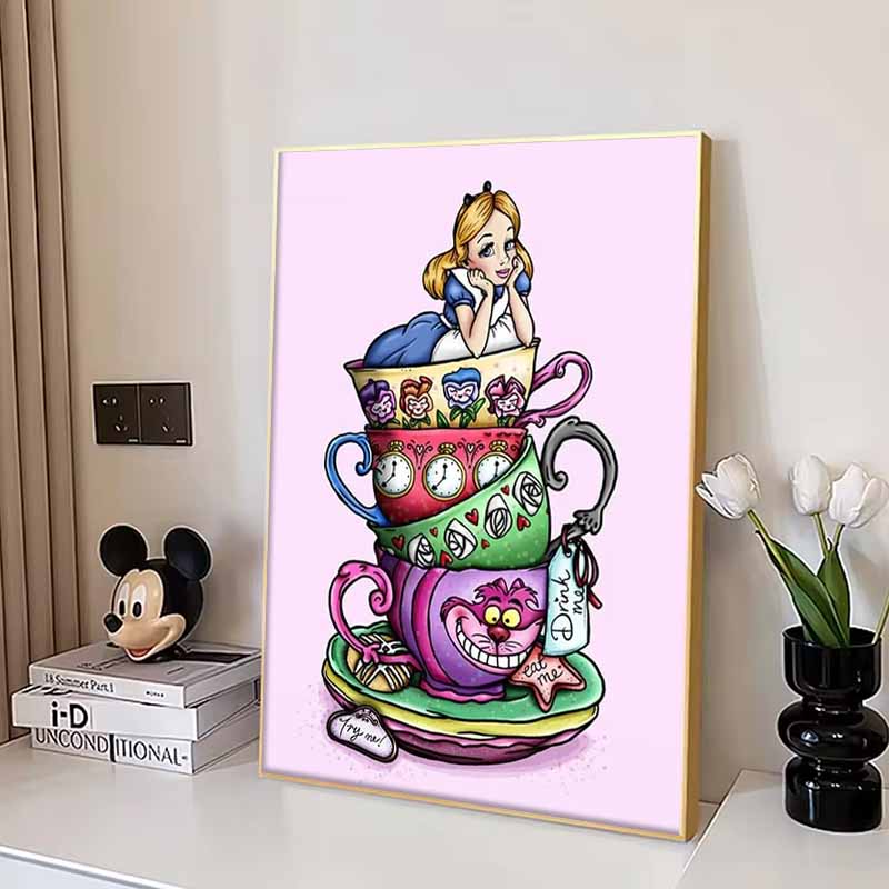 Disney 5D DIY Diamond Painting Decorations Alice in Wonderland Teacup Stacking Creative IllustrationDiamond EmbroideryRhinestoneCrossStitchSetHandmade