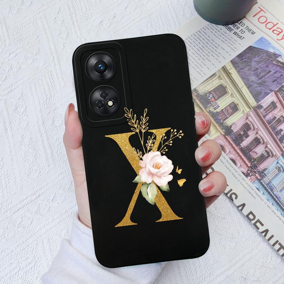 For Oppo Reno 8T 8Z Phone Case Personalized 26 Letter Liquid Silicone Anti Slip Black Cover For OPPO Reno8T 8 Z Lite Coque Funda