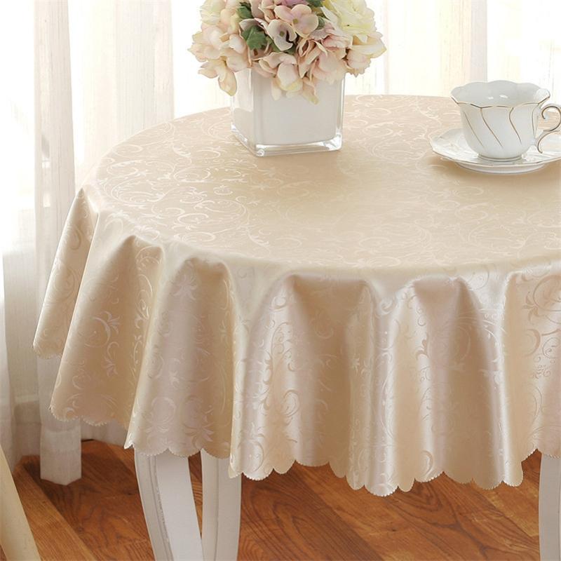 European Style Fabric Wedding Pad Round Household Printed Waterproof Desk Cloth Solid Color Hanging Non Washable Tablecloth
