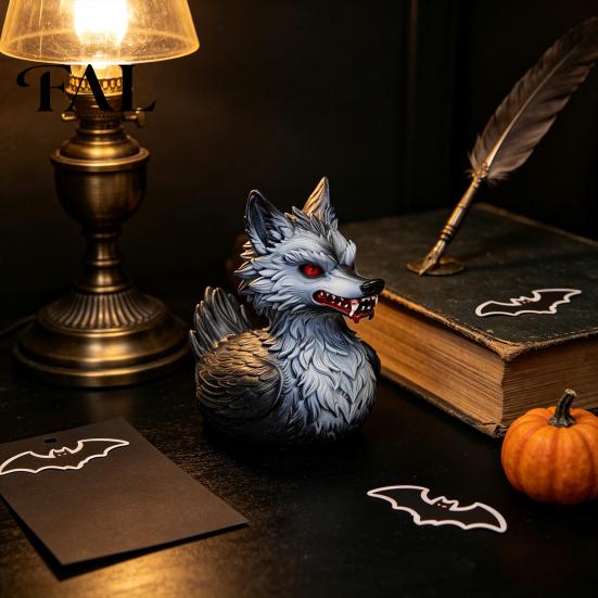 Dark Style Resin Desktop Decor 3D Printed Wolf Duck Collectible Figurine, Halloween Striking Wildlife Desk Decor, Curiosity Lovers Items Statue